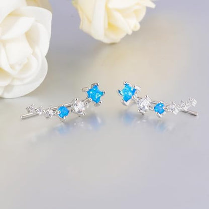 CiNily Star Opal Ear Cuffs Climber Earrings, 14K Gold CZ Ear Crawler Earrings for Women Small Cartilage Stud Earrings Fashion Hypoallergenic Jewelry Christmas Day Gifts, White Gold, Rose Gold - color: Silver-Blue Opal, size: Star Opal