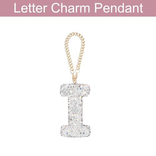MECCANIXITY Bling Car Letter Charm, Initial I Letter Interior Car Rear View Mirror Decoration Hanging Crystal Ornaments for Women Bags Water Cup DIY Craft, Silver - style: Letter I