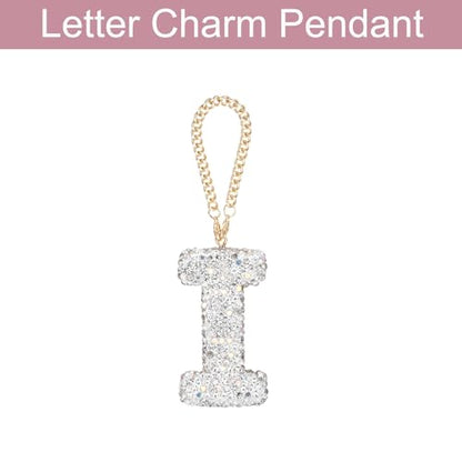 MECCANIXITY Bling Car Letter Charm, Initial I Letter Interior Car Rear View Mirror Decoration Hanging Crystal Ornaments for Women Bags Water Cup DIY Craft, Silver - style: Letter I