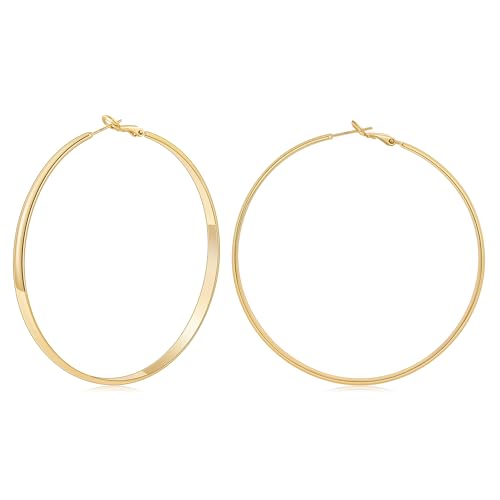 Gacimy 5mm Wide Gold Hoop Earrings for Women, 14K Gold Plated Hoops with 925 Sterling Silver Post, Hypoallergenic Earrings for Women - color: Gold, size: 70mm