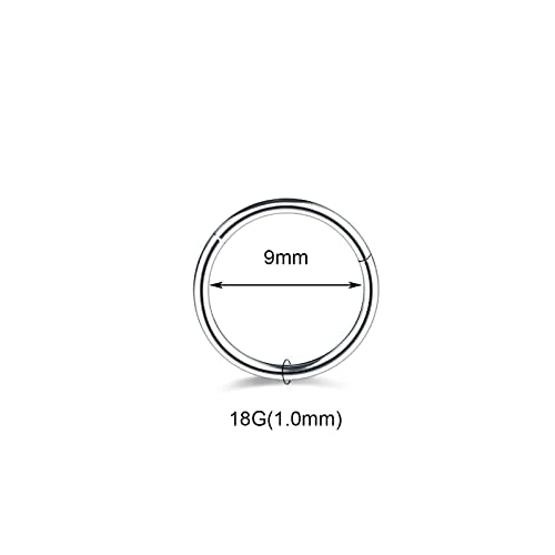 Aumeo 14G 16G 18G 20G Nose Ring Hoop Stainless Steel Hinged Segment Rings Hoops Nose Clicker Ring Tragus Helix Cartilage Daith Rook Earring Piercing Jewelry for Women Men - style: 5pcs 18g 9mm Mixed Colors