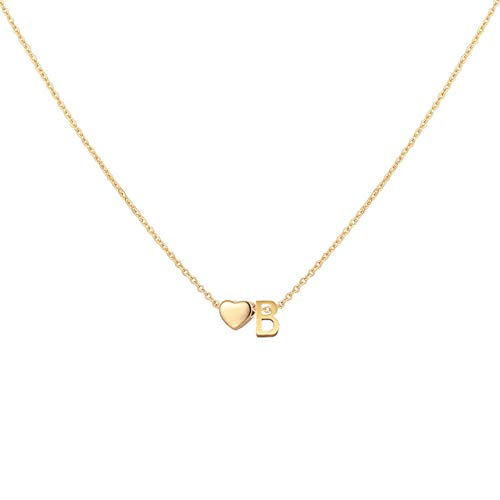 Glimmerst Initial Heart Necklace 18K Gold Plated Stainless Steel Tiny Heart Letter Necklace Personalized Monogram Name Necklace for Women - style: B
