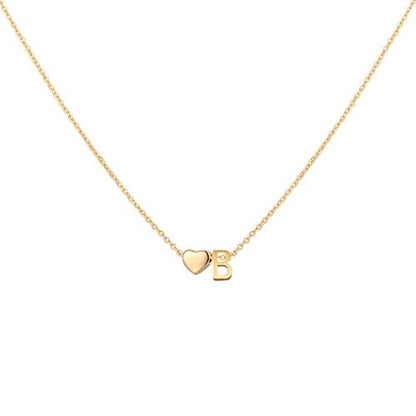Glimmerst Initial Heart Necklace 18K Gold Plated Stainless Steel Tiny Heart Letter Necklace Personalized Monogram Name Necklace for Women - style: B