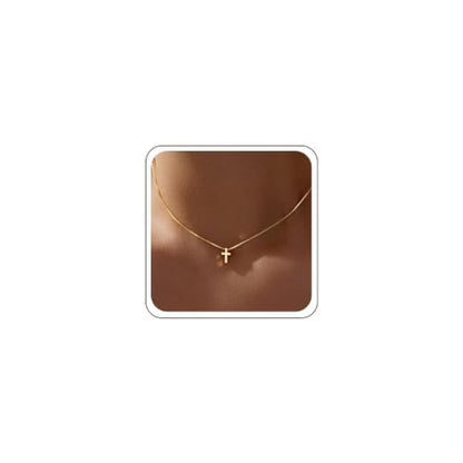 Poxtex Cross Necklace for Women Teen Girls, Dainty 14K Gold Silver Plated Cross Choker Jewelry Non Tarnish Waterproof Cute Simple Small Necklace Christian Baptism Religious Faith Jewelry Gifts - color: 01 Tiny Cross - Gold