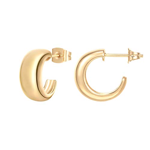 PAVOI 14K Gold Plated Thick Dome Huggie Earrings for Women - 925 Sterling Silver Posts Small Wide Round Hoop Earrings - color: Yellow Gold