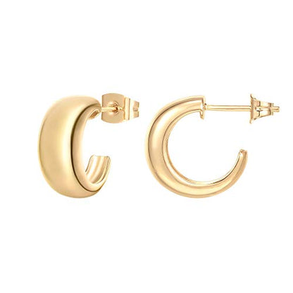 PAVOI 14K Gold Plated Thick Dome Huggie Earrings for Women - 925 Sterling Silver Posts Small Wide Round Hoop Earrings - color: Yellow Gold