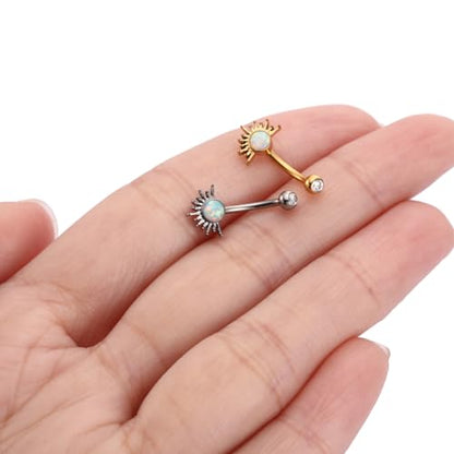 PEAKLINK G23 Titanium Eyebrow Ring 16G Opal Rook Daith Piercing Jewelry Internal Threaded Curved Barbell Vertical Labret Lip Jewelry Small Belly Button Ring - color: Silver with White Opal