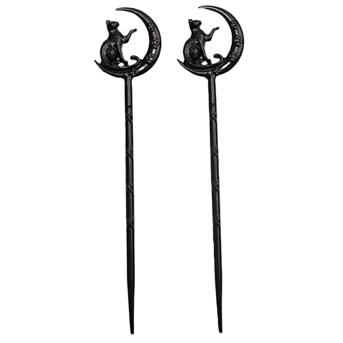 2PCS Halloween Hair Sticks For Women Gothic Moon Cat's Paw Print Hairpin Hair Styling Pins (CAZ1) - color: CAZ1