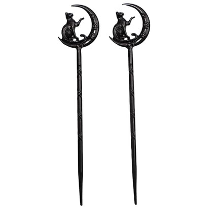 2PCS Halloween Hair Sticks For Women Gothic Moon Cat's Paw Print Hairpin Hair Styling Pins (CAZ1) - color: CAZ1