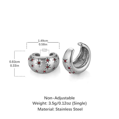 HZMAN Stainless Steel Eight-Point Star Ear Cuff, No Piercing Required Clip On Earring, 1.49cm/0.58in Gothic Geometric Jewelry, Non-Adjustable Ear Climber for Women & Men - color: Red