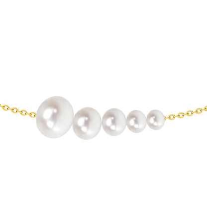 925 Sterling Silver Dainty Freshwater Cultured Pearl Choker Necklace White Genuine Real Pearl Charm Necklaces Jewelry Gifts for Her - color: 5 Size Gradient-Gold