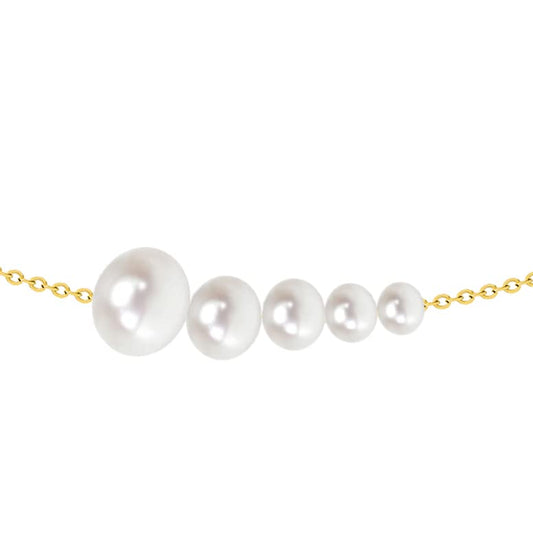 925 Sterling Silver Dainty Freshwater Cultured Pearl Choker Necklace White Genuine Real Pearl Charm Necklaces Jewelry Gifts for Her - color: 5 Size Gradient-Gold
