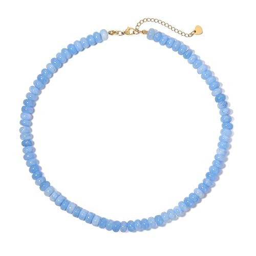 Beaded Necklace for Women,Natural Gemstone Necklace for Women,Colorful Bead Choker Necklace Handmade Surfer Beach Necklace Trendy Jewelry Gift for Women - style: 5x8MM Aquamarine