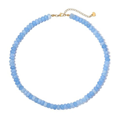 Beaded Necklace for Women,Natural Gemstone Necklace for Women,Colorful Bead Choker Necklace Handmade Surfer Beach Necklace Trendy Jewelry Gift for Women - style: 5x8MM Aquamarine