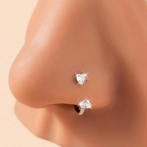 18G 20G Horseshoe Nose Rings Studs,Surgical Steel Nose Ring Pink Cubic Zirconia Nose Piercing,Internally Threaded Nose Rings For Women,Pink and Silver Zirconia - color: 18G-Silver-Heart