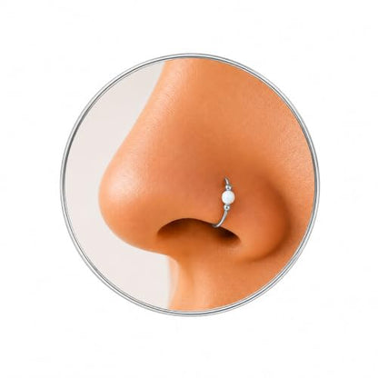 Jolliz Opal Nose Rings Hoops – 24 Gauge Classic Design, Elegant Nose Rings for Women & hypoallergenic Nose Piercings Jewelry Perfect for Any Occasion with Comfortable Fit - color: White Opal