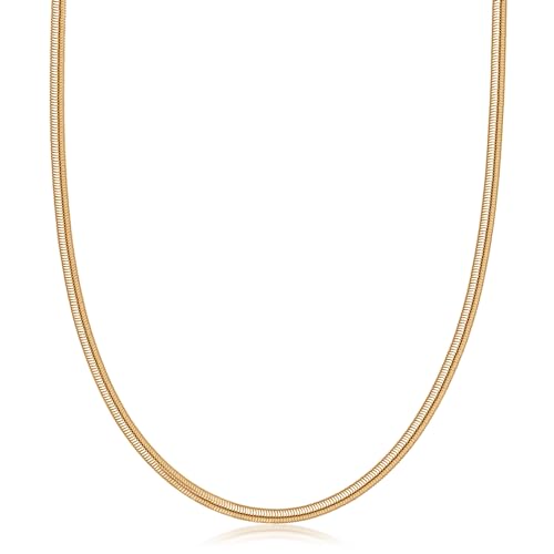 Barzel 18K Gold Plated Flat Herringbone Snake Chain Necklace for Women | Made In Brazil - color: 3MM, size: 18 Inches