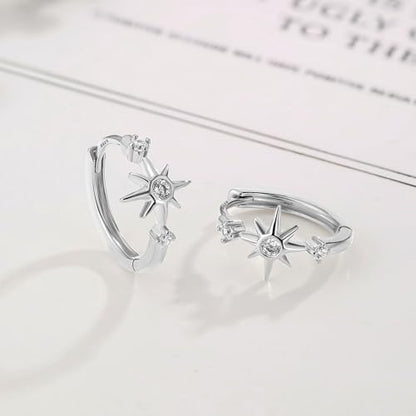 DAILY VIBES Dainty Small Star Huggie Hoop Earrings for Women Trendy | 925 Sterling Silver Post, 14K Gold or Silver Plated, Mini Cubic Zirconia, Cartilage Hoop Earrings - color: Silver Small Star