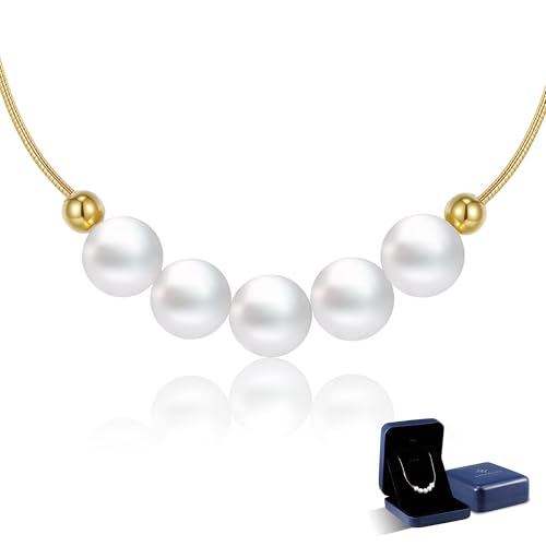 Edison Pearl Necklace for Women, 6-10mm AAAA+ Real Freshwater Cultured Pearl Necklace in 925 Sterling Silver, Anniversary Birthday Mother's Day Jewelry Gifts for Women Wife Mom Girlfriend Her