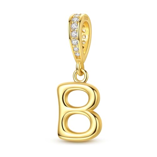 Hapour Gold Initial Letter Charms 925 Sterling Silver Alphabet Beads | 14K Gold Plated, A-Z Letter Charms, For Bracelets Necklace, Cubic Zirconia, DIY Dangle Pendant Beads, For Women Mom - color: Golden initial letter B