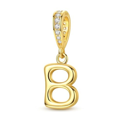 Hapour Gold Initial Letter Charms 925 Sterling Silver Alphabet Beads | 14K Gold Plated, A-Z Letter Charms, For Bracelets Necklace, Cubic Zirconia, DIY Dangle Pendant Beads, For Women Mom - color: Golden initial letter B