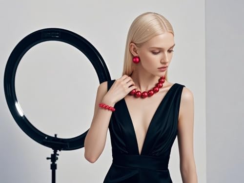 Prom Jewelry Set for Women Pearl Jewelry Sets Pearls Necklace Earrings Bracelet Ring Sets Faux Pearls Bridesmaid Bridal Wedding Prom Outfits Jewelry Sets - color: Dark Red
