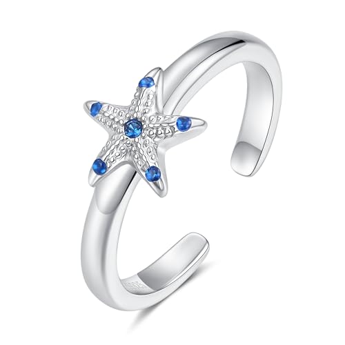 Step Forward 925 Sterling Silver Toe Rings for Women - Adjustable Infinity Daisy Starfish Butterfly Stylish Toe Ring Band for Woman - Summer Vacation Beach Boho Foot Jewelry Gifts - style: Starfish