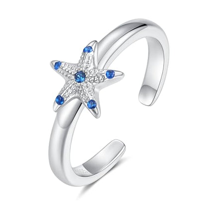 Step Forward 925 Sterling Silver Toe Rings for Women - Adjustable Infinity Daisy Starfish Butterfly Stylish Toe Ring Band for Woman - Summer Vacation Beach Boho Foot Jewelry Gifts - style: Starfish