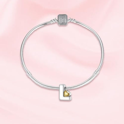 A~Z Alphabet Charm Letter Beads 925 Sterling Silver with Heart-shaped 5A Cubic Zircon Stones fits Pandora European Bracelets Necklace Jewelry Gift for Women - style: L Letter Charms