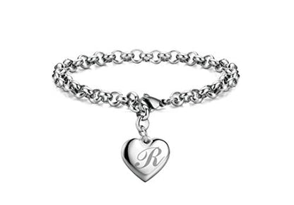 Monily Birthday Gifts for Women Initial Charm Bracelets for Women Letters Alphabet Heart Bracelet for Women - color: R: Heart