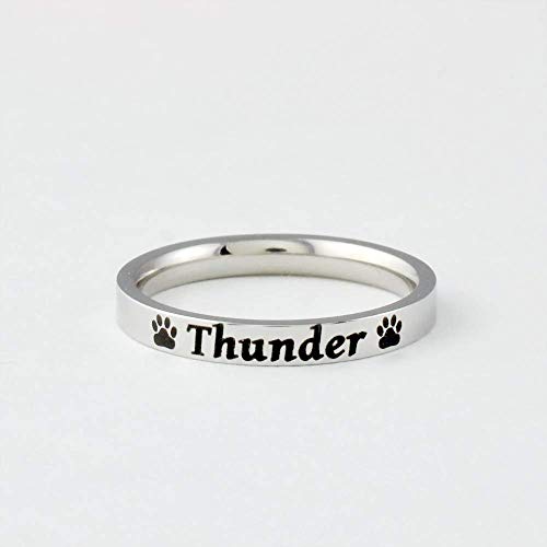 Pet Name Ring – Custom Personalized Stainless Steel Band Ring with Paw Print, Pet Memorial Jewelry, Dog Mom Gift, Pet Lover Personalized Keepsake