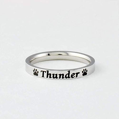 Pet Name Ring – Custom Personalized Stainless Steel Band Ring with Paw Print, Pet Memorial Jewelry, Dog Mom Gift, Pet Lover Personalized Keepsake