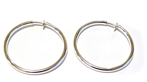 Clip-on Earrings Hypo-allergenic Hoop Earrings Shiny Silver Rhodium Plated 2 inch Hoops