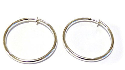 Clip-on Earrings Hypo-allergenic Hoop Earrings Shiny Silver Rhodium Plated 2 inch Hoops