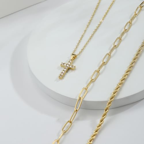 Layered Gold Cross Necklaces for Women, Stack Stackable 14K Gold/Silver Plated Cubic Zirconia Pendant Necklace Set Dainty Choker Layering Necklaces for Women Faith Jewelry Religious Gift - style: Gold-CZ-2