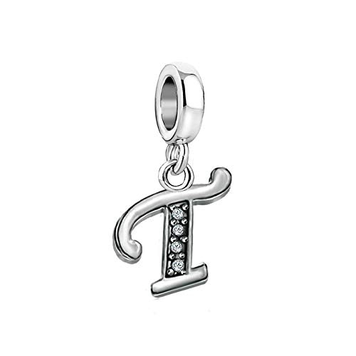 LSxAB Sparkling Initial Letter Charm Compatible with Pandora Charms Bracelets for Women A-Z Pendant Jewelry - style: T