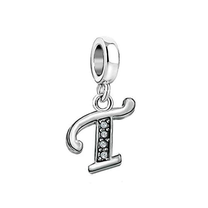 LSxAB Sparkling Initial Letter Charm Compatible with Pandora Charms Bracelets for Women A-Z Pendant Jewelry - style: T