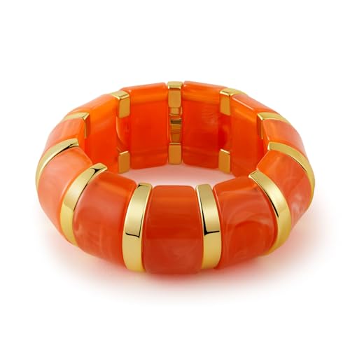 YBMYCM Acrylic Chunky Bangles Bracelets for Women Resin Gold-plated Stackable Stretch Bracelet Wide Wristbands Gift Jewelry - color: Orange