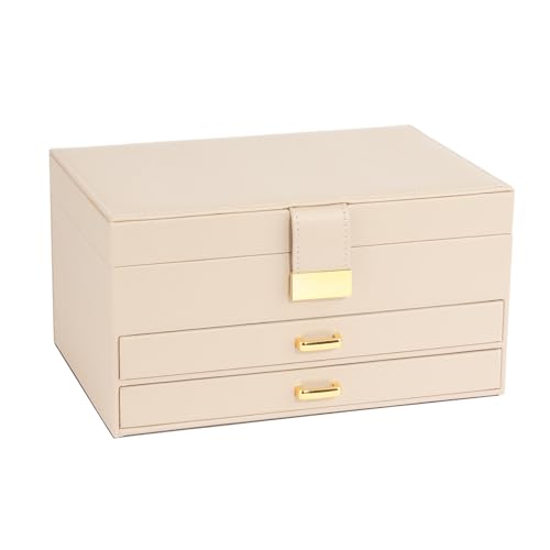 Jewelry Box, 3-Tier with 2 Drawers, Beige, Modern, Women's Jewelry Organizer - color: 3-Layer Apricot, size: 3-Layer
