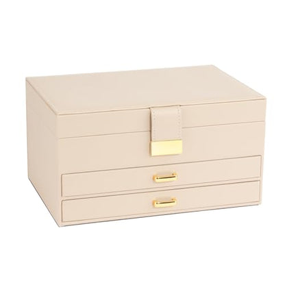 Jewelry Box, 3-Tier with 2 Drawers, Beige, Modern, Women's Jewelry Organizer - color: 3-Layer Apricot, size: 3-Layer