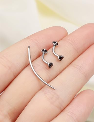 Eyebrow Piercing Jewelry F136 Titanium Internally & externally Threaded Curved Barbell Vertical Labret Lip Jewelry Ear Rook Navel Belly Button Ring Women Men 20g 18g 16g 6mm/8mm/10mm/12mm - color: 6mm F136 titanium Eyebrow Rings 16G Black