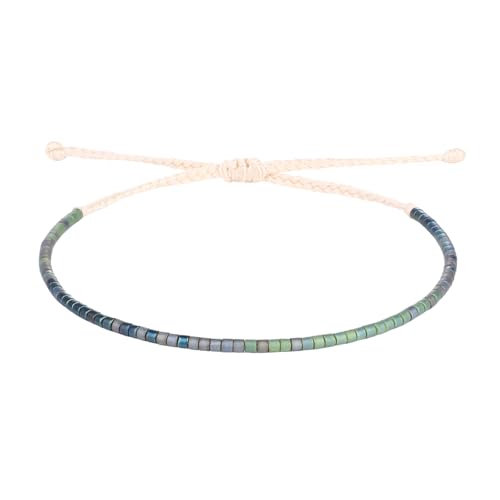 KELITCH Women Friendship Bracelet Seed Beads Miyuki Thin Strand Bracelets Adjustable Boho Jewelry - color: Green 88C