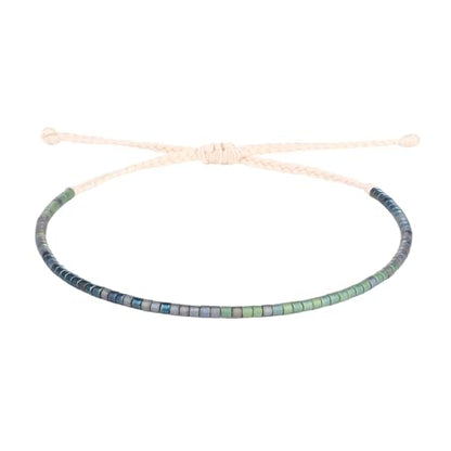 KELITCH Women Friendship Bracelet Seed Beads Miyuki Thin Strand Bracelets Adjustable Boho Jewelry - color: Green 88C