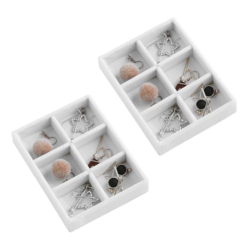 Frebeauty Small Jewelry Trays for Drawer,2 Pack 6 Grid Earring Organizer | Jewelry Display for Rings Stud,Jewelry Box Inserts,Drawer Inserts,Adjustable Dividers,Earring Organizer,Stackable,Mini Size - color: White, size: 6 Grids Set 2