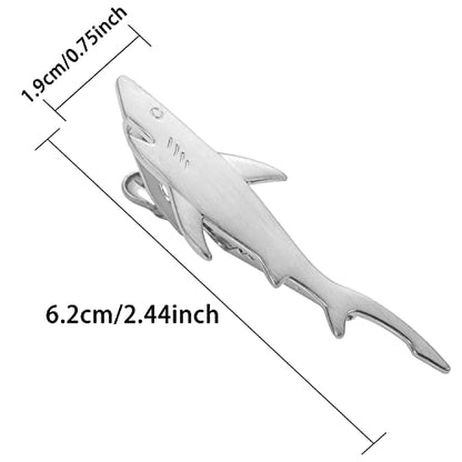HAWSON 2 inch/ 2.2 inch Tie Clip for Men, Novelty Tie Bar Clip for Men and Boys, Interesting Tie Clip for Party - color: Brush Silver Shark