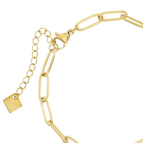 Made by Nami Gold Paperclip Chain Bracelet for Women Stainless Steel Adjustable Link Chain Jewelry Dainty Layering Bracelet for Everyday Wear and Gifts
