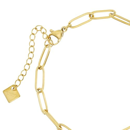 Made by Nami Gold Paperclip Chain Bracelet for Women Stainless Steel Adjustable Link Chain Jewelry Dainty Layering Bracelet for Everyday Wear and Gifts