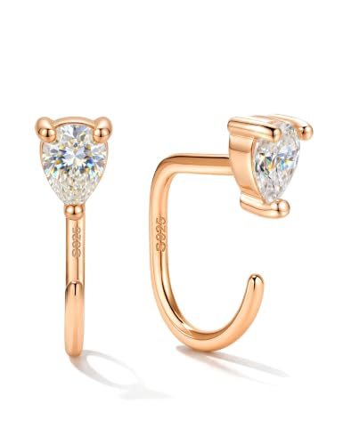 GEMQUEEN Moissanite 925 Sterling Silver Half Hoop Earrings for Women, Small Stay Close Huggie Hoops Comfort Backless Earring Lightweight No Back Moissanite Arc Hoop Earrings D Color VVS1 - color: Rose Gold, size: Pear
