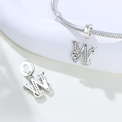 2 Pack 925 Sterling Silver Butterfly Letter Charms for Bracelets and Necklace Alphabet Initial Dangle Pendants Round Spacer Beads Pave Cubic Zirconia Jewelry Gift for Women - color: W Set
