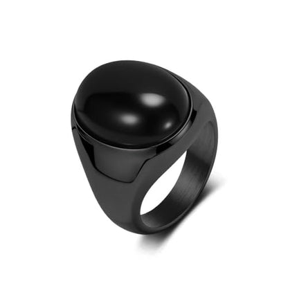 Stainless Steel Tiger Eye Obsidian Ring for Men Women, Oval Stone Signet Ring, Gold Silver Black Tone Stainless Steel Statement Jewelry Gift for Daily Wear - color: Black Obsidian